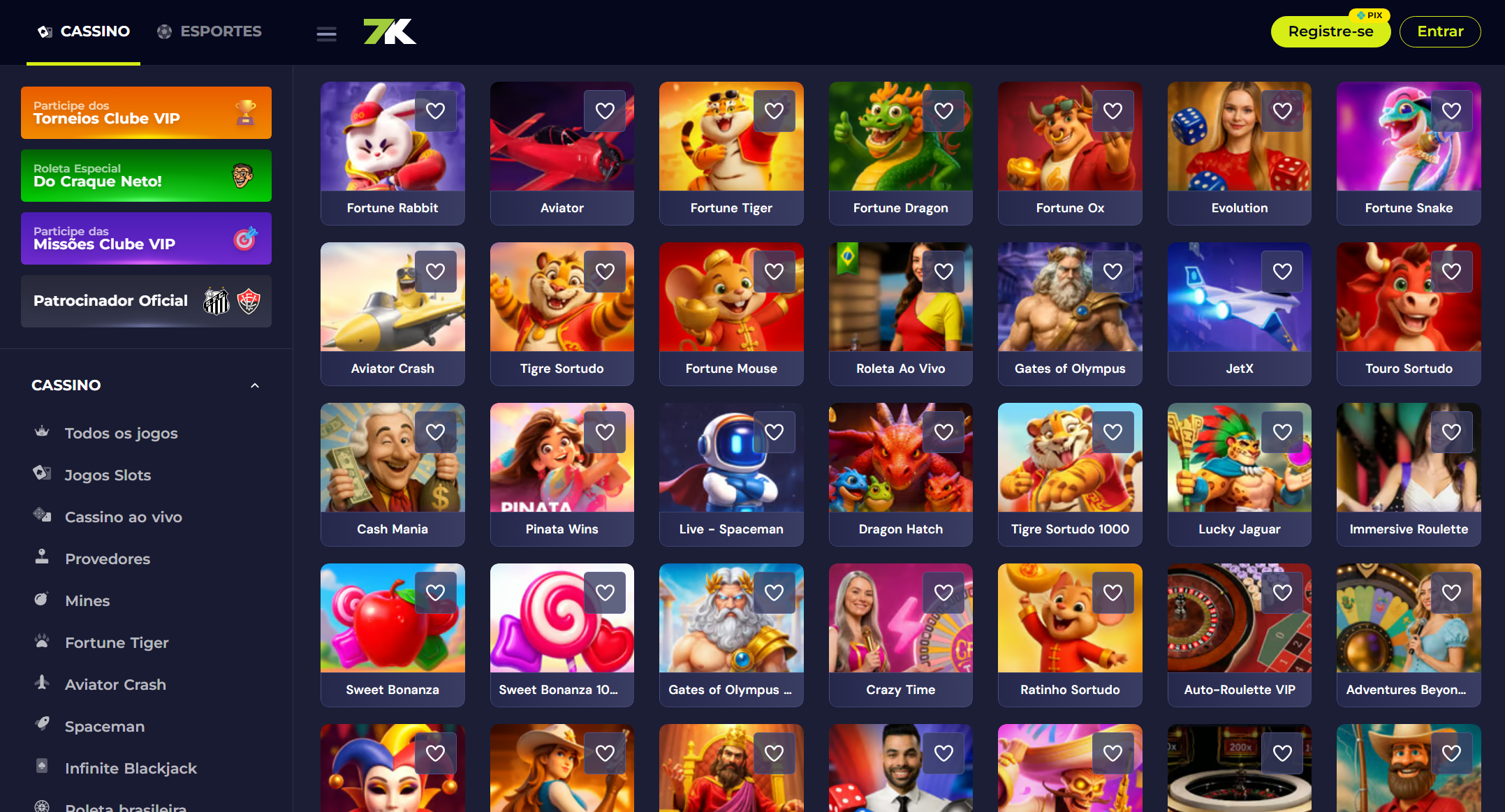 Página Inicial do Fortune Tiger na Bet7k