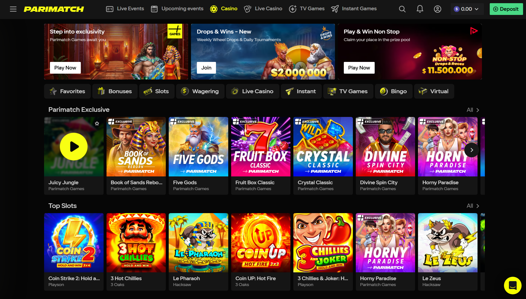 Página do Cassino da Parimatch