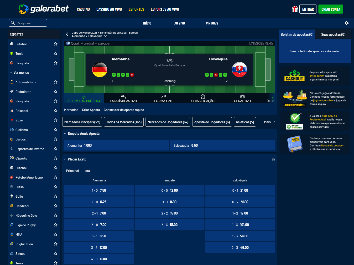 Galerabet versão Desktop