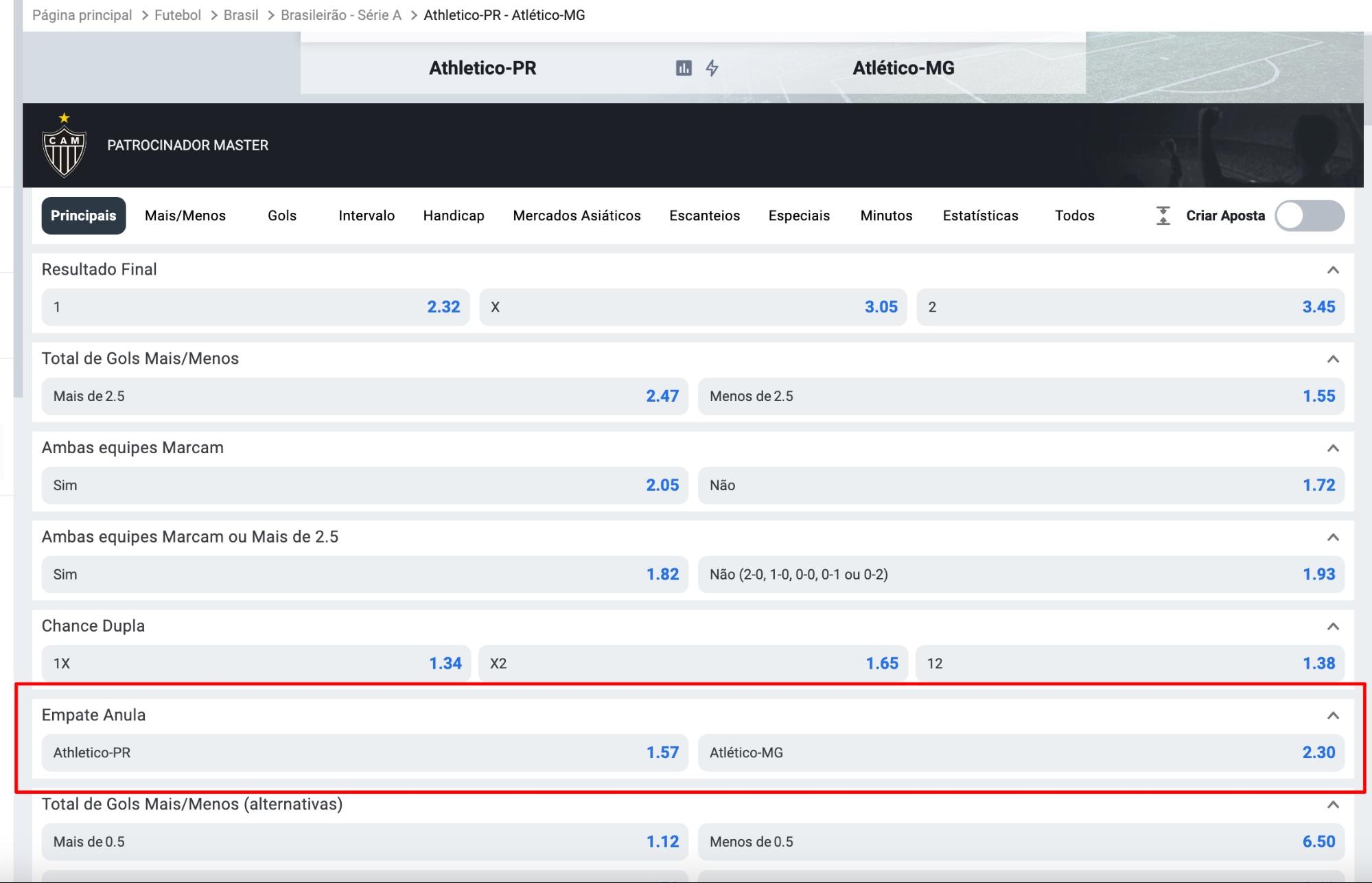 Quando usar “empate anula aposta”?