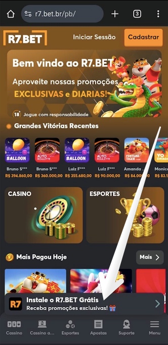 Abra o navegador no seu celular e digite o endereço oficial da R7 Bet.