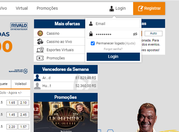 Como entrar na sua conta Rivalo