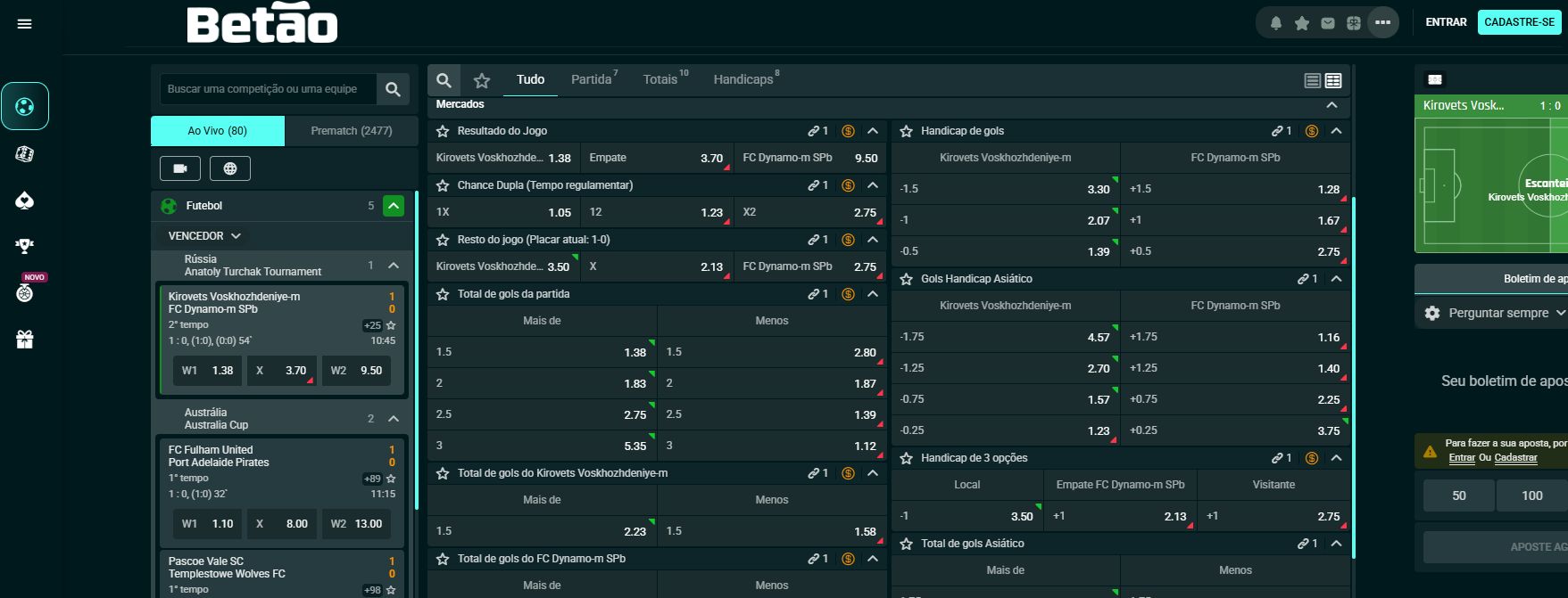 Apostas ao vivo na Betão Brasil