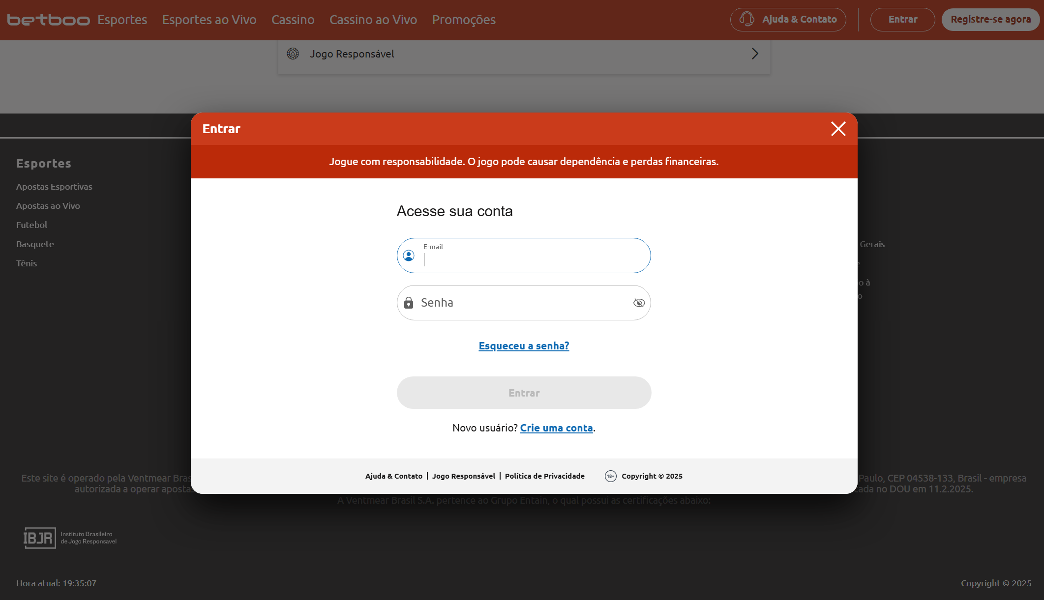 Passo a passo para login na Betboo