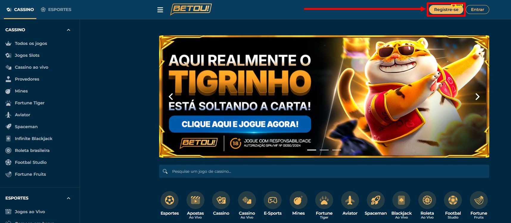 Acesse o site da Betou