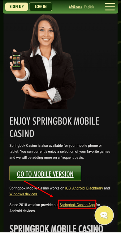 Springbok Casino Mobile App Interface