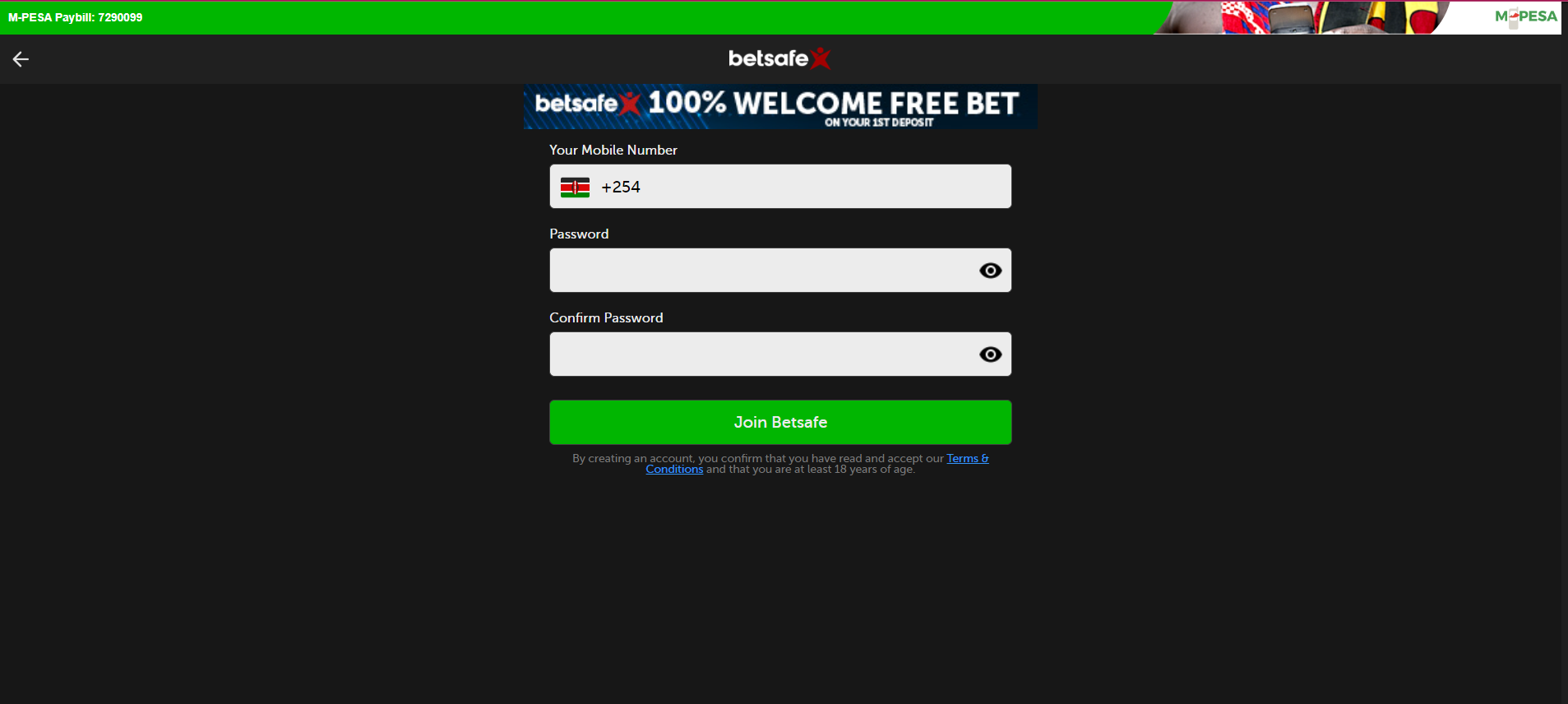 Interfejs logowania Betsafe Kasyno na komputerze i mobile