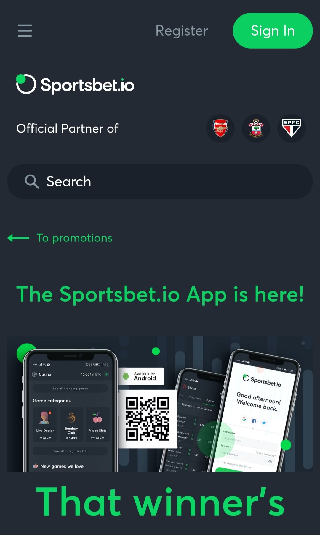 Schermata della piattaforma Enjoybet
