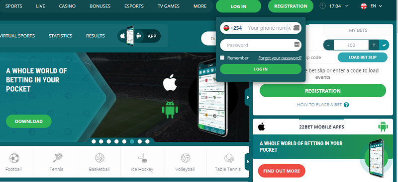 22Bet login
