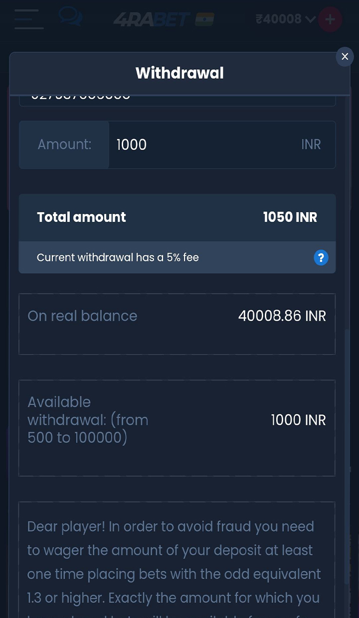 4rabet Withdrawal Time: Rules and problems in India