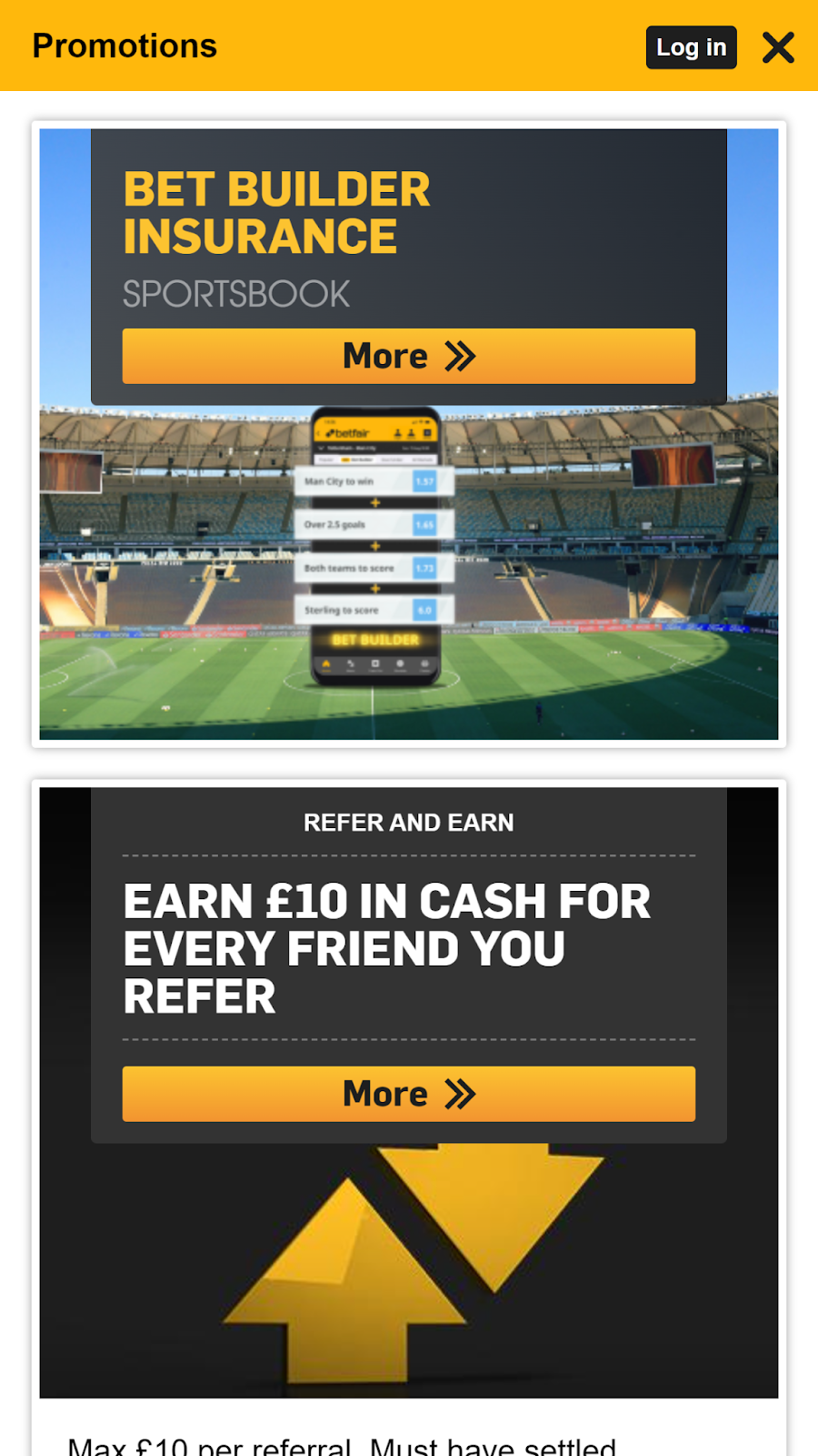Interfaz de la App Betfair mostrando juegos