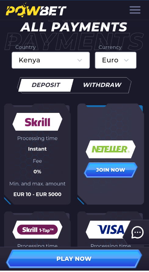 Schermata interfaccia del casino Powbet che mostra slot machine e giochi live