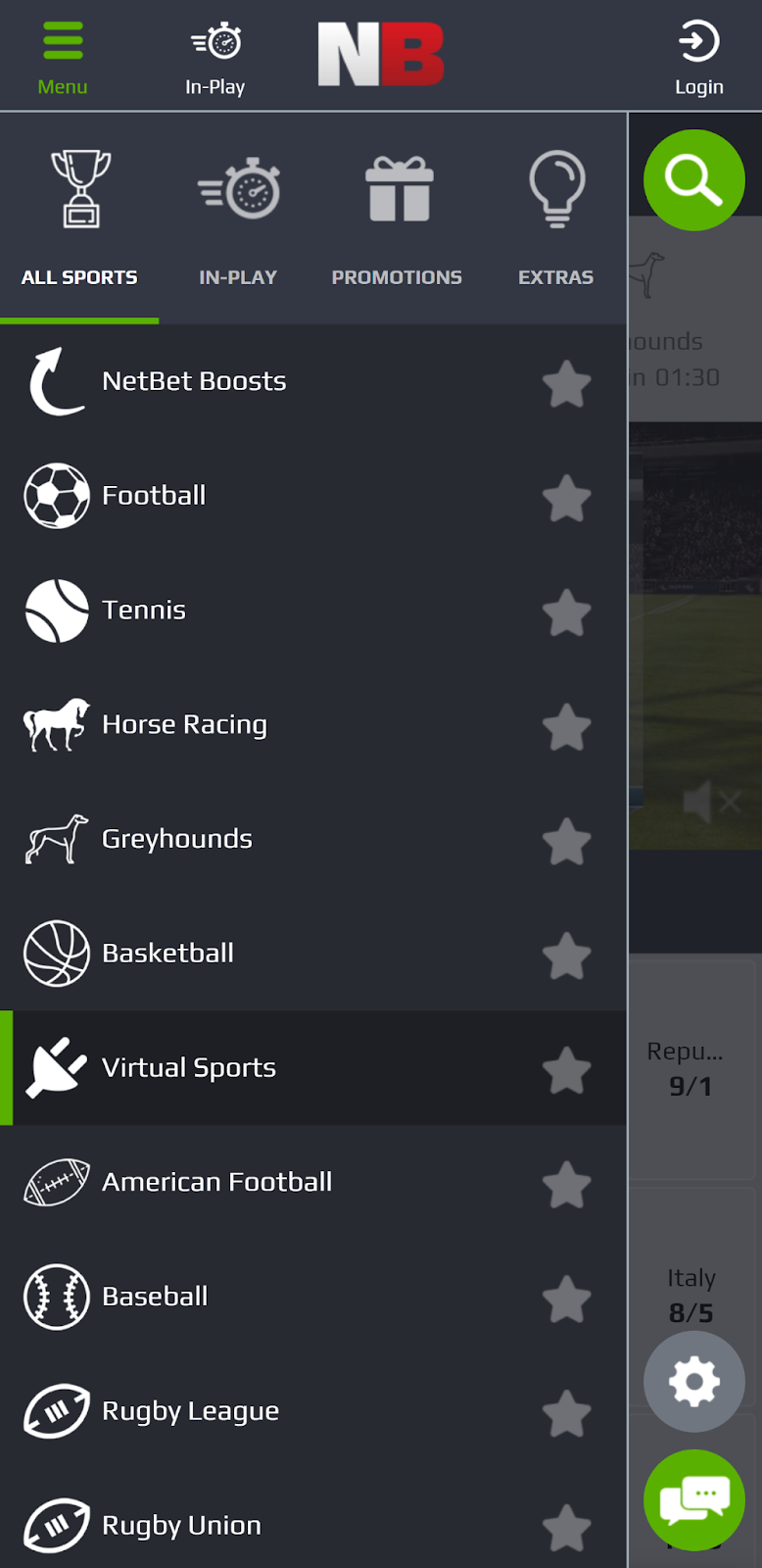 Schermata dell app Netbet che mostra l interfaccia di gioco