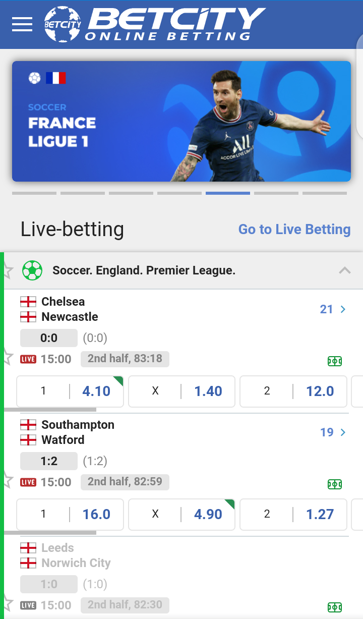 Screenshot van de Betcity app interface